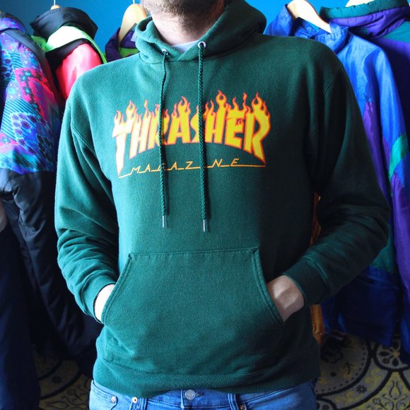 Thrasher Other - Thrasher Magazine Flames Hoodie Green